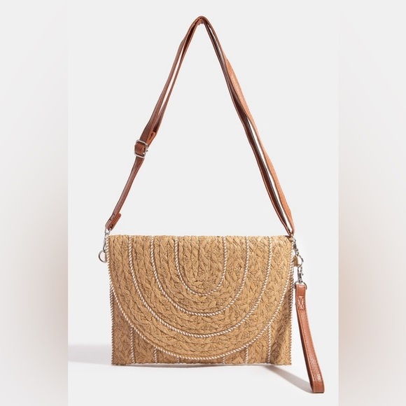 🔥SOLD OUT - Fame Stitch Detailed Straw Crossbody Bag - Picture 3 of 5